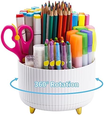 360 Degree Rotating Desk Organizer, 5-Compartment Pen and Art Supply Holder