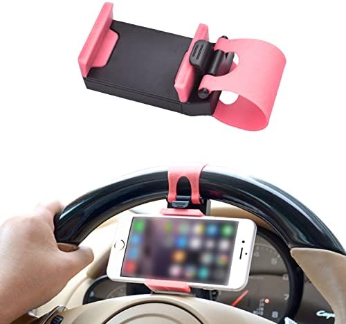 Car Steering Wheel Phone Holder, Universal Clip-On Mount for Smartphones up to 6.7 in