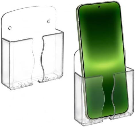 2-Pack Transparent Wall Mount Phone Holders with Charging Hole, Self-Adhesive Bedside Stand