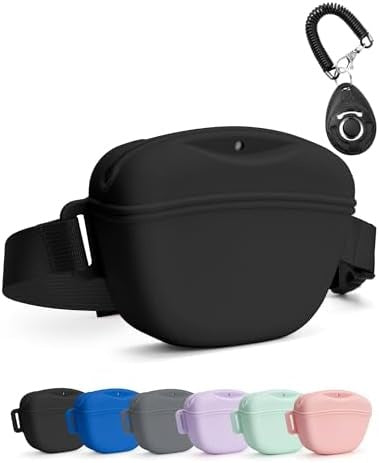 Magnetic Dog Treat Pouch with Training Clicker, 1.67 Cup, Black