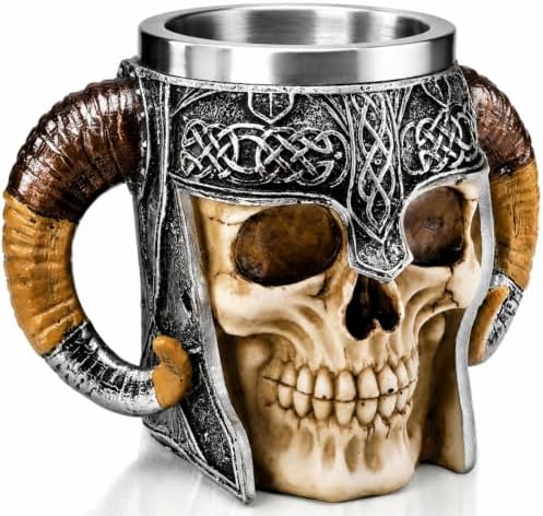 Stainless Steel Skull Mug, 18 oz Viking Skeleton Beer Stein with Double Handles