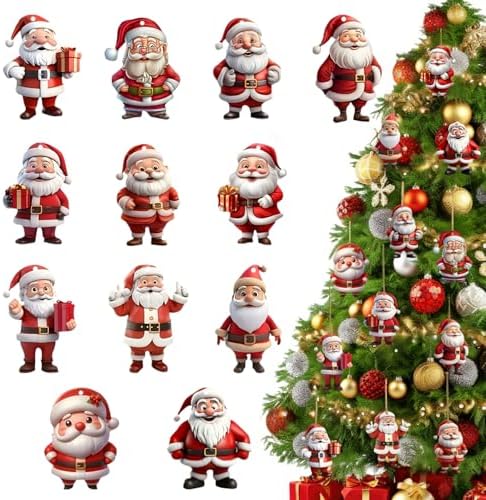 12-Piece Cartoon Santa Claus Christmas Tree Ornaments, Acrylic Hanging Decorations