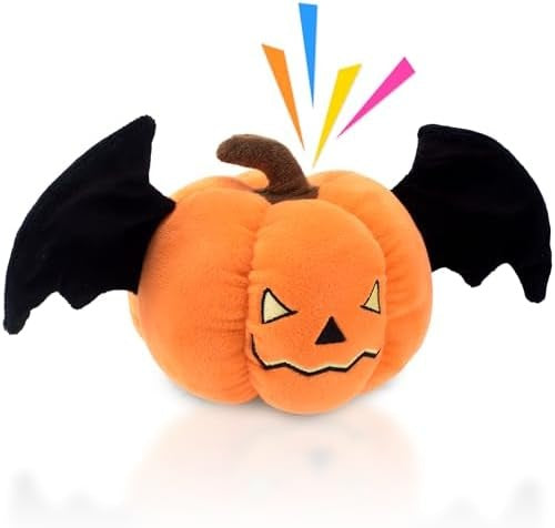 Halloween Pumpkin Squeaky Plush Dog Toy with Crinkle Wings for Puppies