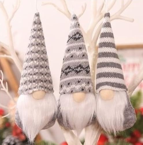 3-Piece Plush Gnome Christmas Tree Ornaments, Swedish Santa Elf Hanging Decorations