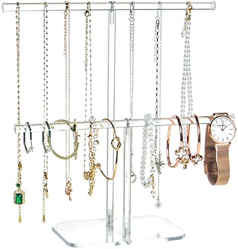 Solid Acrylic Necklace Holder Stand, 2-Tier Clear Jewelry Organizer