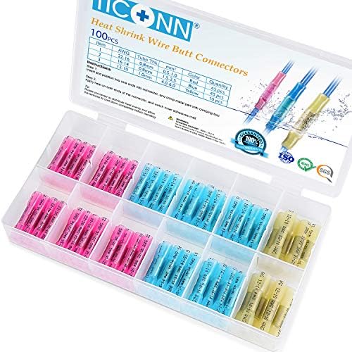 100-Piece Heat Shrink Butt Connectors Kit, Waterproof Crimp Splice Terminals, 22-10 AWG