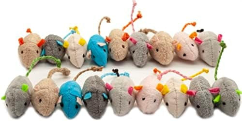 18-Pack Plush Catnip Mice Cat Toys, 9 Assorted Colors, 2 of Each