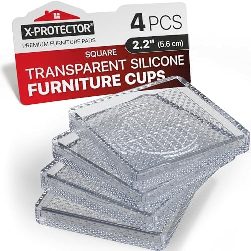 4-Pack Clear Furniture Cups, 2.2 Inch Square Non-Slip Pads for Hardwood Floors