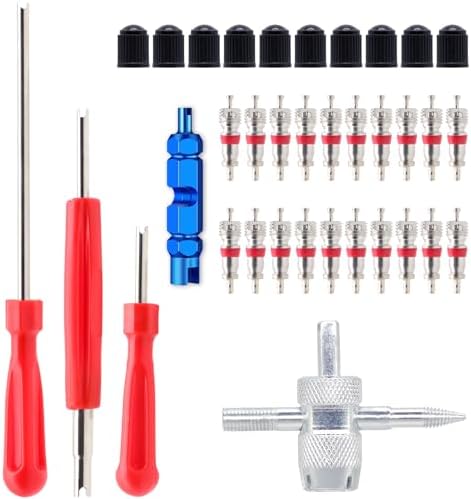 Tire Valve Stem Removal Tool Kit with 20 Valve Cores & 10 Caps, Schrader Core Tool