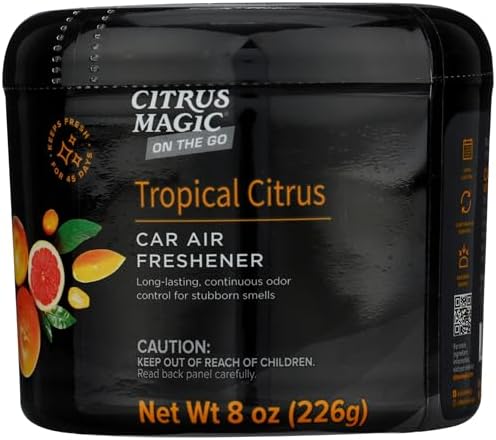 Citrus Magic Auto Solid Car Air Freshener, Tropical Citrus 8 oz, Flame-Free Odor Absorber