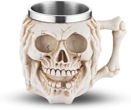 Stainless Steel Skull Beer Mug, 13.5 oz Gothic 3D Skull Tankard