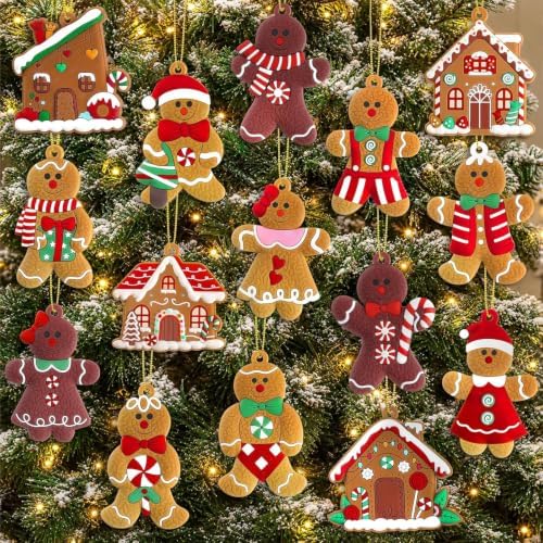 16-Piece Gingerbread Man Christmas Tree Ornaments, Soft Rubber Hanging Decorations
