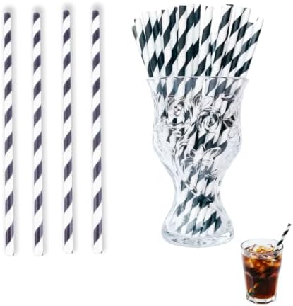 100-Pack Black and White Striped Paper Straws, 7.75 Inch Compostable Drinking Straws