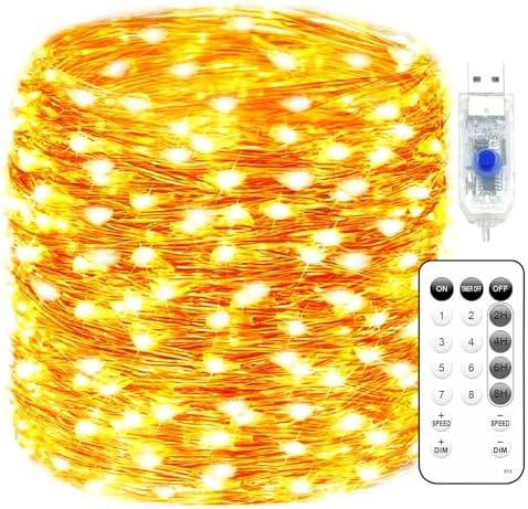 66 ft 200 LED USB Fairy String Lights, Warm White Copper Wire Twinkle Lights for Bedroom