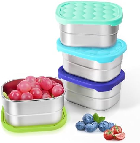 4-Pack Stainless Steel Snack Containers with Silicone Lids, 8 oz Leakproof Kids Cups