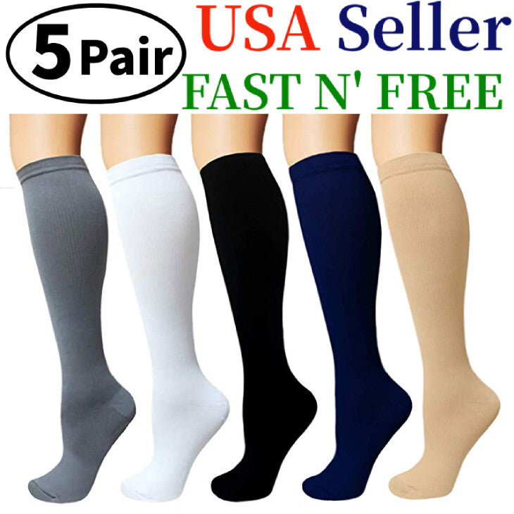 Knee & Leg Recovery Kit: Knee Compression Sleeve + 5 Pairs 15-20 mmHg Compression Socks