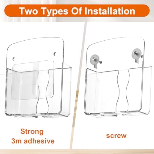 2-Pack Transparent Wall Mount Phone Holders with Charging Hole, Self-Adhesive Bedside Stand