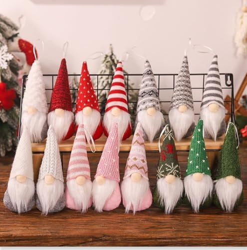 3-Piece Plush Gnome Christmas Tree Ornaments, Swedish Santa Elf Hanging Decorations