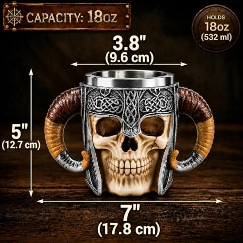 Stainless Steel Skull Mug, 18 oz Viking Skeleton Beer Stein with Double Handles