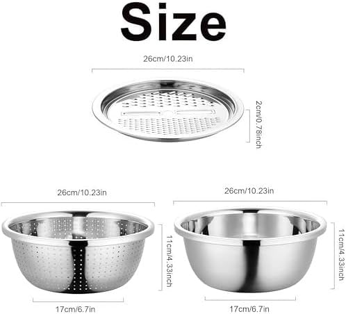 3-in-1 Stainless Steel Grater, Strainer and Drain Basket Salad Bowl, 10.5 Inch