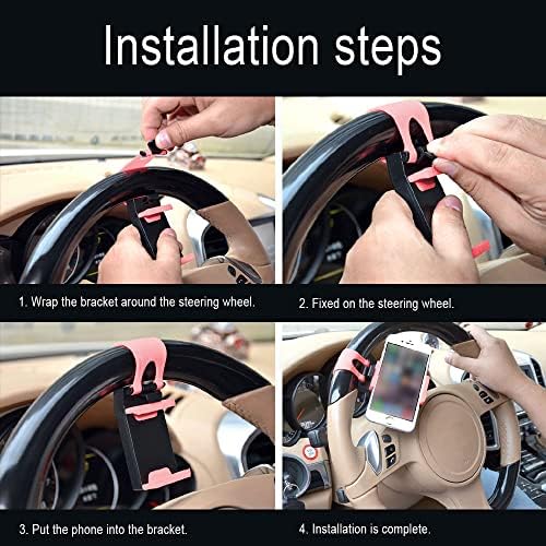 Car Steering Wheel Phone Holder, Universal Clip-On Mount for Smartphones up to 6.7 in