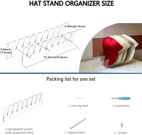 2-Pack Clear Acrylic Hat Organizers for Baseball Caps, Display Racks