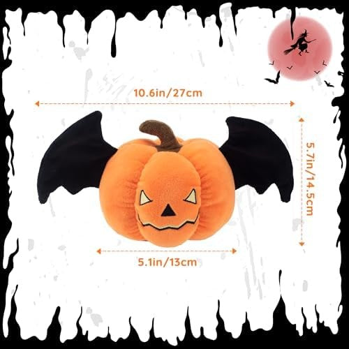 Halloween Pumpkin Squeaky Plush Dog Toy with Crinkle Wings for Puppies