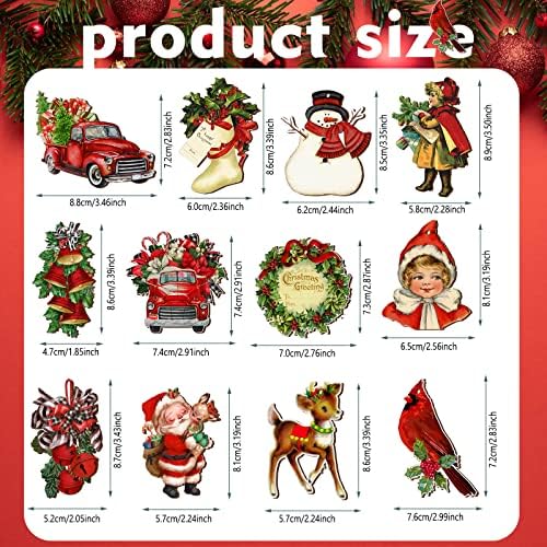 24-Piece Vintage Wooden Christmas Hanging Ornaments, 12 Styles