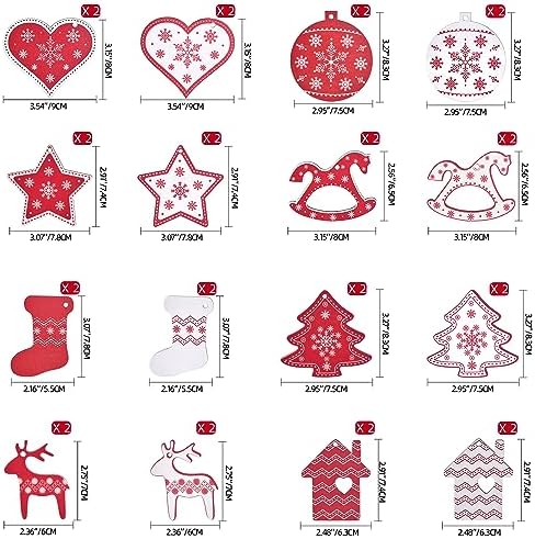 32-Piece Rustic Wooden Christmas Tree Hanging Ornaments, 16 Farmhouse Styles