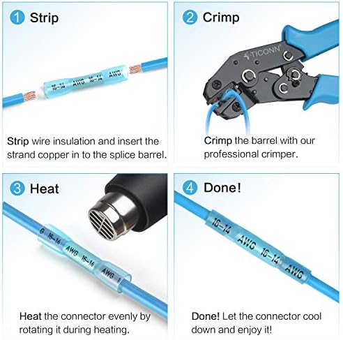 100-Piece Heat Shrink Butt Connectors Kit, Waterproof Crimp Splice Terminals, 22-10 AWG
