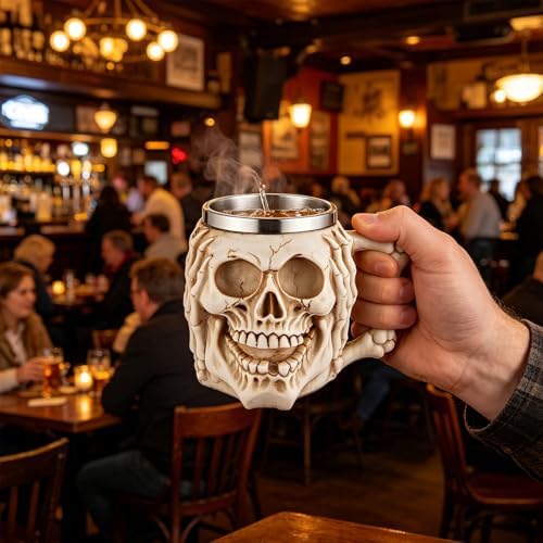 Stainless Steel Skull Beer Mug, 13.5 oz Gothic 3D Skull Tankard