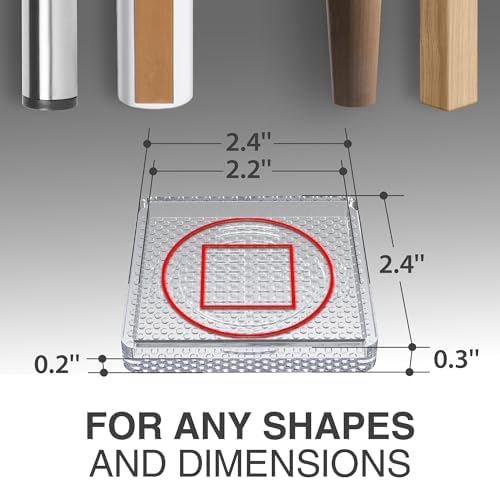 4-Pack Clear Furniture Cups, 2.2 Inch Square Non-Slip Pads for Hardwood Floors