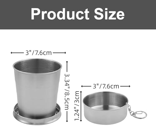 Stainless Steel Collapsible Travel Cup with Keychain Lid, 8.45 oz Folding Camping Mug