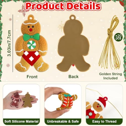 16-Piece Gingerbread Man Christmas Tree Ornaments, Soft Rubber Hanging Decorations