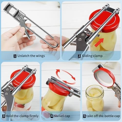 Adjustable Stainless Steel Jar Opener and Bottle Opener with Non-Slip Grip