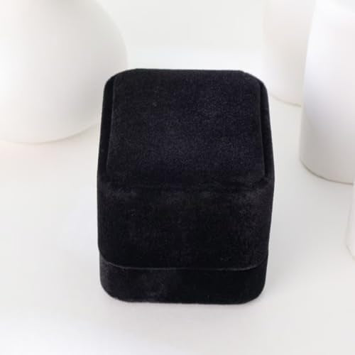 Black Velvet Ring Box, 2.5 Inch Square Jewelry Gift Box for Proposal and Wedding
