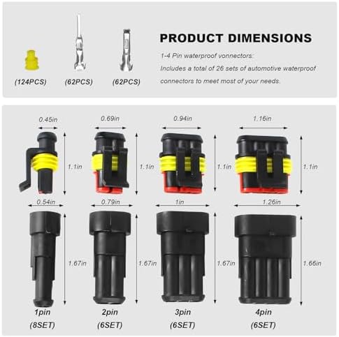 352-Piece Waterproof Automotive Electrical Connector Kit, 1 2 3 4 Pin, 20-16 AWG