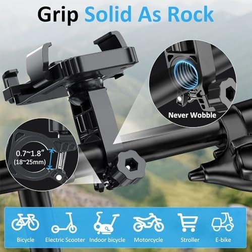 Bike Phone Holder, Handlebar Phone Mount for Bikes, Scooters and Motorcycles