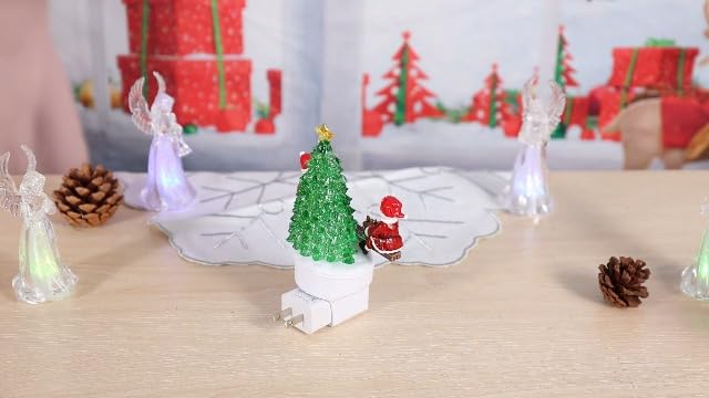 2-Pack Christmas Tree Night Lights, Plug-In LED Holiday Nightlight with USB Option