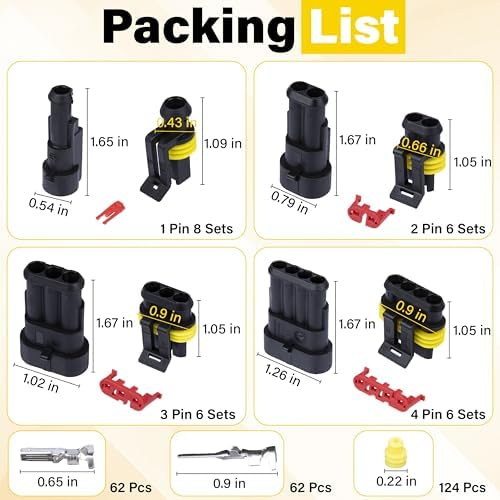 352-Piece Automotive Waterproof Connector Kit, 26 Sets of 1 2 3 4 Pin, 22-16 AWG