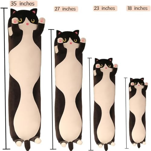 Black Cat Long Plush Pillow, 18 Inch Stuffed Animal Sleeping Throw Pillow