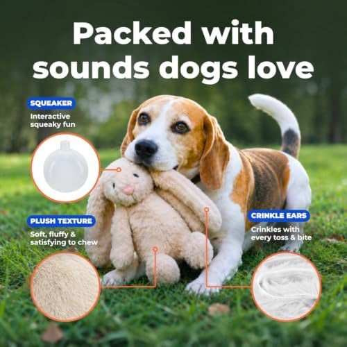 Best Pet Supplies Bunny Buddy Squeaky Plush Dog Toy, Beige, Medium