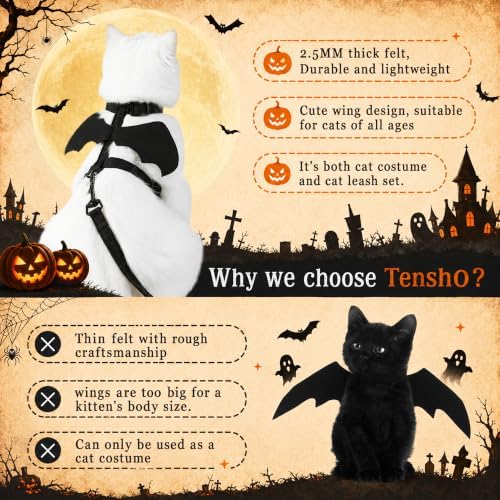 Cat Harness and Leash Set with Bat Wings, Escape Proof Adjustable Halloween Vest, Small