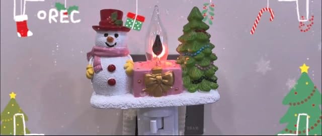 Snowman Christmas Plug-In Night Light, Flickering Campfire Lamp with Swivel Plug