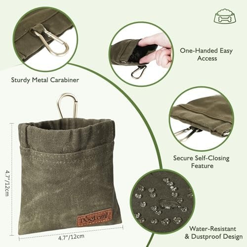 Portable Dog Treat Pouch, Hands-Free Waterproof Training Treat Bag with Carabiner