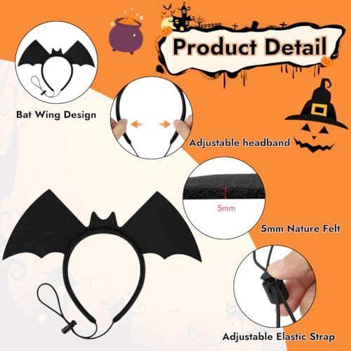 Halloween Dog Bat Wing Headband, Adjustable Black Felt Pet Costume Accessory