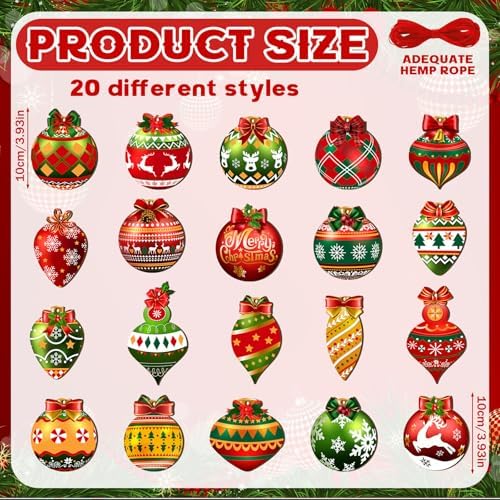 40-Piece Wooden Christmas Ball Ornaments, Red, Green and Gold Hanging Tree Decor