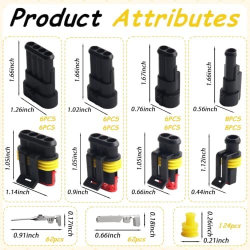 352-Piece Waterproof Car Wire Connector Kit, Male and Female 1 2 3 4 Pin, 22-16 AWG