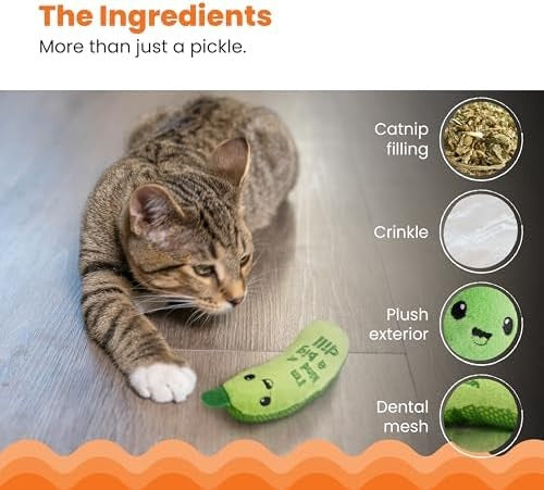 Catstages Crunchy Pickle Kicker Cat Toy, Catnip and Dental Mesh, 6.5 Inch