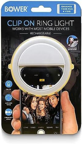 Bower Clip-On Selfie Ring Light for Phone, 36 LED Rechargeable Mini Light for Video Calls